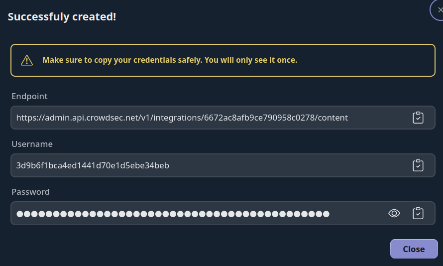 OPNsense Integration Credentials Screen